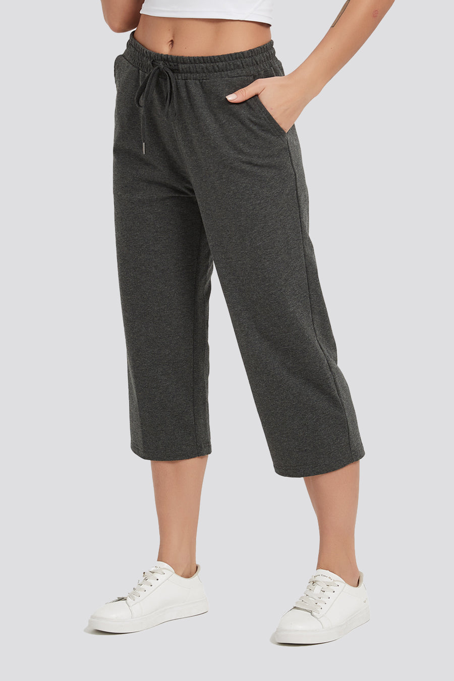 women capri pants Charcoal front view